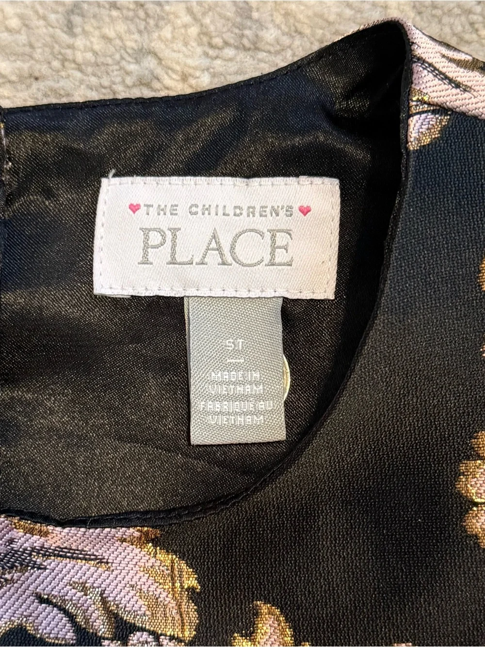 The Children's Place Girls 4T Black Gold Party Dress Sleeveless Lined